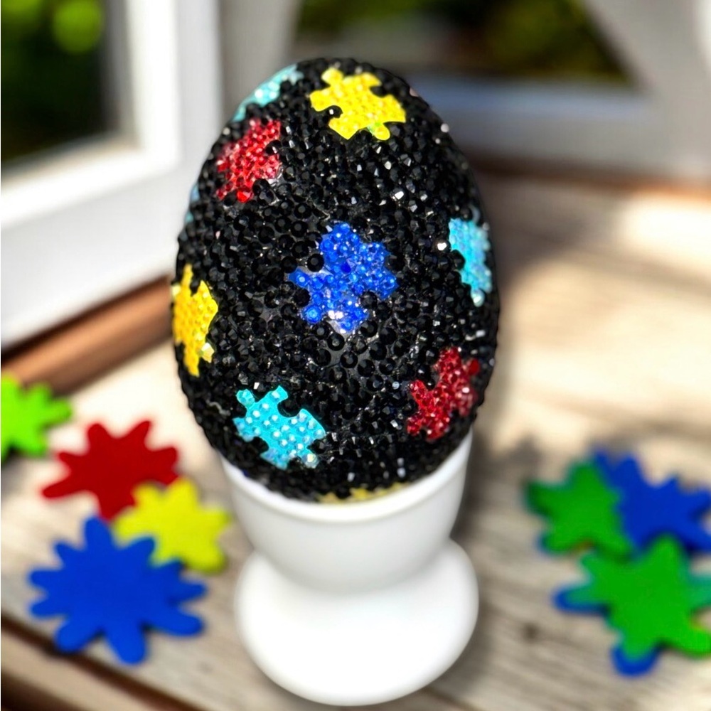 Easter Egg, Autism, Autistic Gift, Colorful Puzzle Piece Decor Egg, Spring Vase